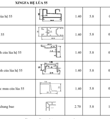 XINGFA HỆ LÙA 55