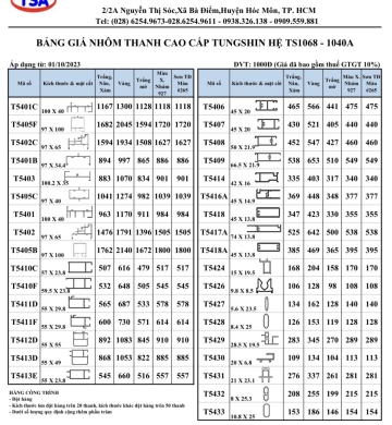NHÔM THANH CAO CẤP TUNGSHIN HỆ TS1068 - 1040A